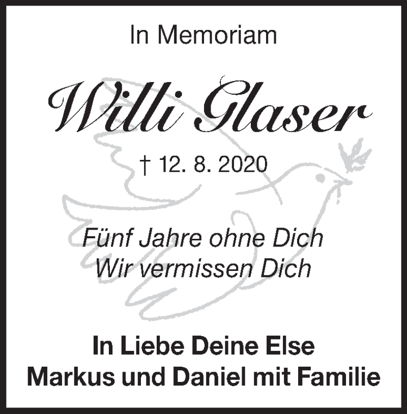  Traueranzeige für Willi Glaser vom 12.08.2025 aus Heidenheimer Zeitung