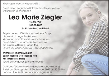 Traueranzeige von Lea Marie ziegler von Heidenheimer Zeitung