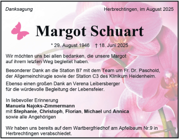 Traueranzeige von Margot Schuart von Heidenheimer Zeitung