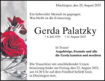 Traueranzeige von Gerda Palatzky von Heidenheimer Zeitung