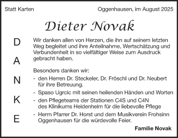 Traueranzeige von Dieter Novak von Heidenheimer Zeitung