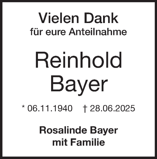 Traueranzeige von Reinhold Bayer 