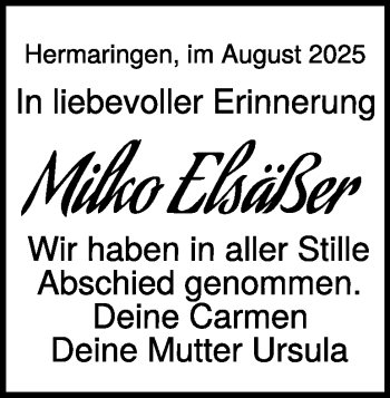 Traueranzeige von Milko Elsäßer von Heidenheimer Zeitung
