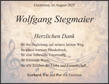 Traueranzeige von Wolfgang Stegmaier von Heidenheimer Zeitung