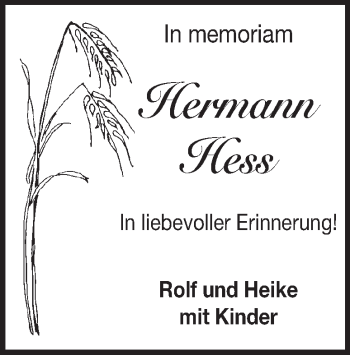 Traueranzeige von Hermann Heß von Heidenheimer Zeitung