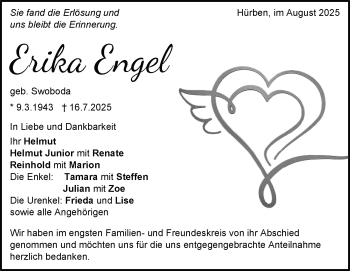 Traueranzeige von Erika Engel von Heidenheimer Zeitung