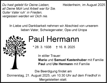 Traueranzeige von Paul Hermann von Heidenheimer Zeitung
