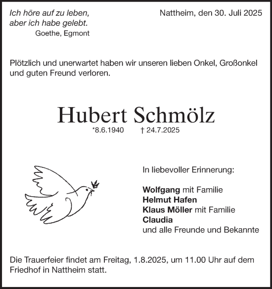 Traueranzeige von Hubert Schmölz 