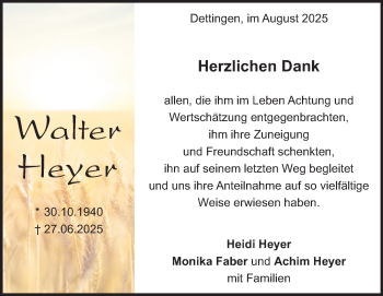 Traueranzeige von Walter Heyer von Heidenheimer Zeitung