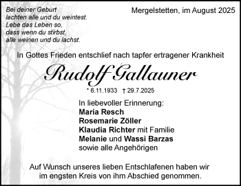 Traueranzeige von Rudolf Gallauner von Heidenheimer Zeitung
