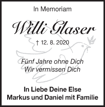 Traueranzeige von Willi Glaser von Heidenheimer Zeitung