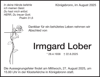 Traueranzeige von Irmgard Lober von Heidenheimer Zeitung