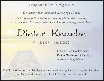 Traueranzeige von Dieter Knaebe von Heidenheimer Zeitung
