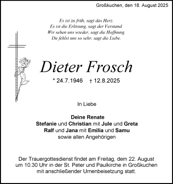 Traueranzeige von Dieter Frosch von Heidenheimer Zeitung