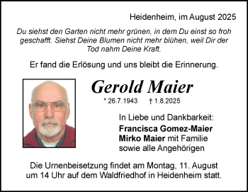 Traueranzeige von Gerold Maier von Heidenheimer Zeitung