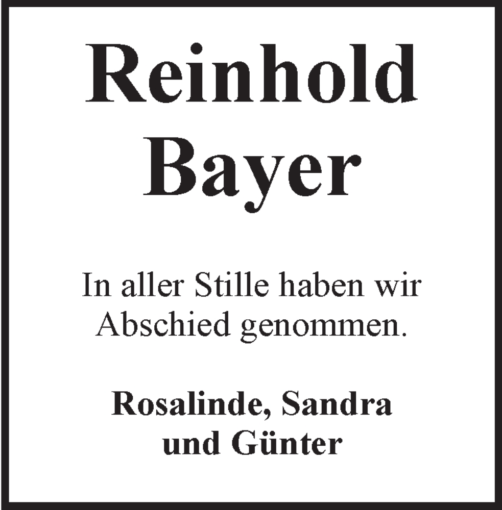  Traueranzeige für Reinhold Bayer vom 16.07.2025 aus 