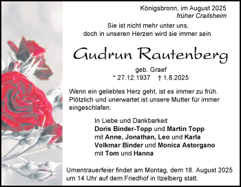 Traueranzeige von Gudrun Rautenberg von Heidenheimer Zeitung