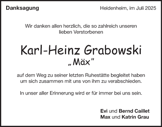 Traueranzeige von Karl-Heinz Grabowski 