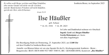 Traueranzeige von Ilse Häußler von Heidenheimer Zeitung