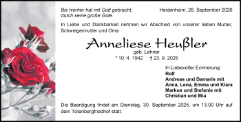 Traueranzeige von Anneliese Heußler von Heidenheimer Zeitung