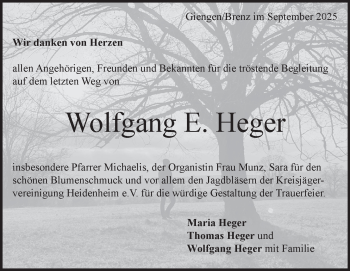 Traueranzeige von Wolfgang Heger von Heidenheimer Zeitung