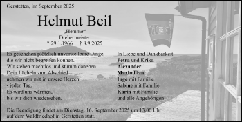 Traueranzeige von Helmut Beil von Heidenheimer Zeitung