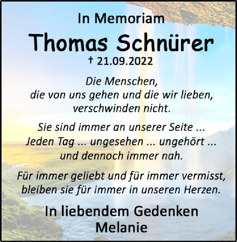  Traueranzeige für Thomas Schnürer vom 20.09.2025 aus Heidenheimer Zeitung