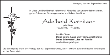 Traueranzeige von Adelheid Kornitzer von Heidenheimer Zeitung