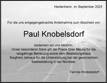 Traueranzeige von Paul Knobelsdorf von Heidenheimer Zeitung