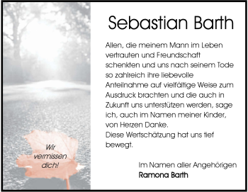 Traueranzeige von Sebastian Barth von Heidenheimer Zeitung
