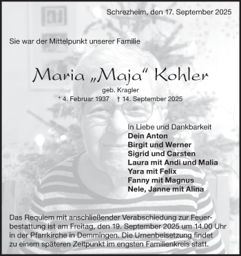 Traueranzeige von Maria Kohler von Heidenheimer Zeitung