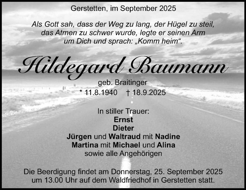  Traueranzeige für Hildegard Baumann vom 23.09.2025 aus Heidenheimer Zeitung