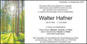 Traueranzeige von Walter Hafner von Heidenheimer Zeitung