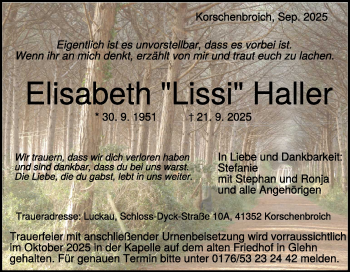 Traueranzeige von Elisabeth Haller von Heidenheimer Zeitung