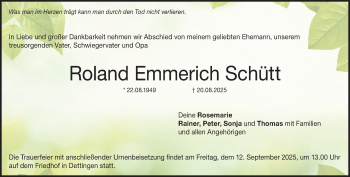 Traueranzeige von Roland Schütt von Heidenheimer Zeitung