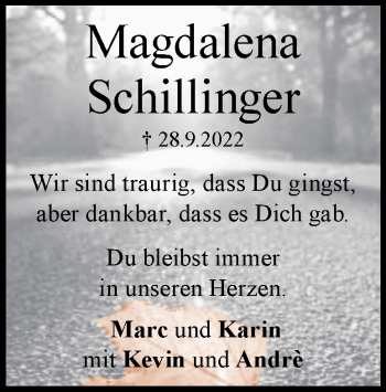 Traueranzeige von Magdalena  Schillinger von Heidenheimer Zeitung