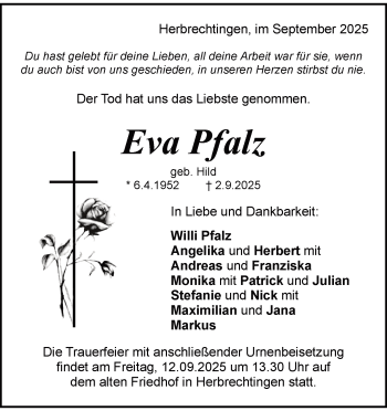 Traueranzeige von Eva Maria Pfalz von Heidenheimer Zeitung
