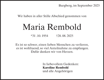 Traueranzeige von Maria Rembold von Heidenheimer Zeitung