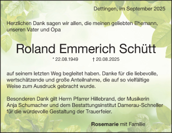Traueranzeige von Roland Schütt von Heidenheimer Zeitung