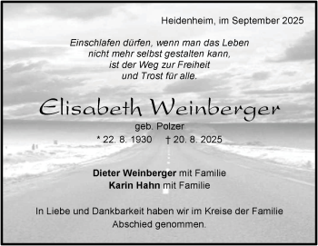 Traueranzeige von Elisabeth Weinberger von Heidenheimer Zeitung