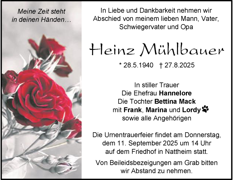  Traueranzeige für Heinz Mühlbauer vom 06.09.2025 aus Heidenheimer Zeitung