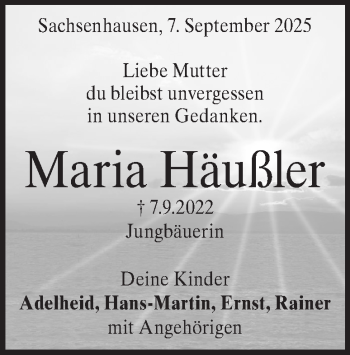 Traueranzeige von Maria Häußler von Heidenheimer Zeitung