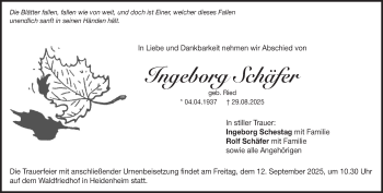 Traueranzeige von Ingeborg Schäfer von Heidenheimer Zeitung