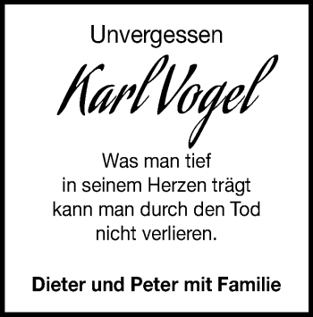 Traueranzeige von Karl Vogel von Heidenheimer Zeitung