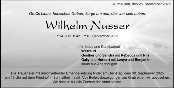Traueranzeige von Wilhelm Nusser von Heidenheimer Zeitung