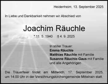 Traueranzeige von Joachim Räuchle von Heidenheimer Zeitung