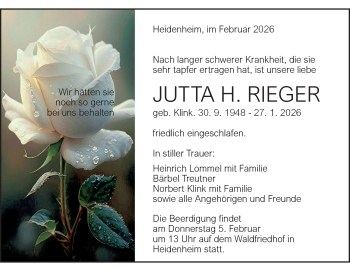 Traueranzeige von Jutta H. Rieger von Heidenheimer Zeitung