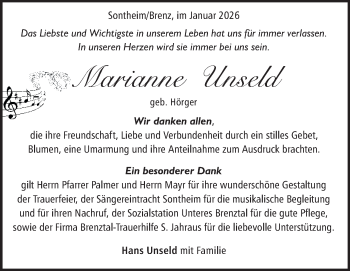 Traueranzeige von Marinne Unseld von Heidenheimer Zeitung