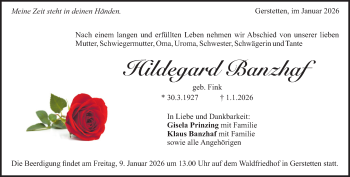 Traueranzeige von Hildegard Banzhaf von Heidenheimer Zeitung