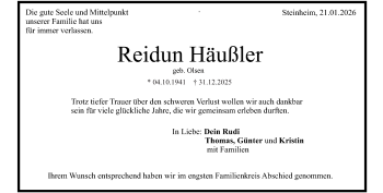 Traueranzeige von Reidun Häußler von Heidenheimer Zeitung